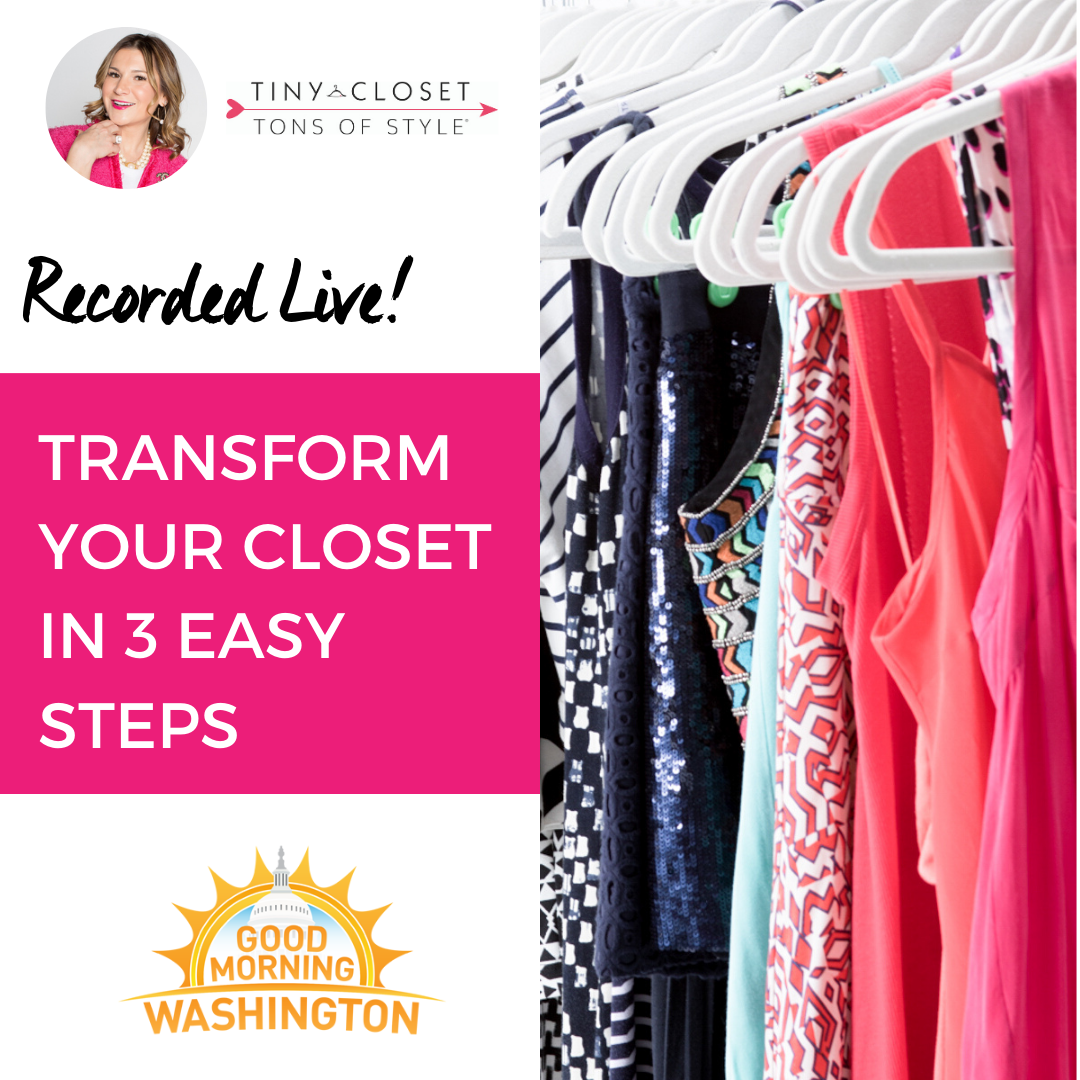 Image of a colorful garment rack to illustrate closet organization by Jenn Mapp Bressan with Good Morning Washington logo